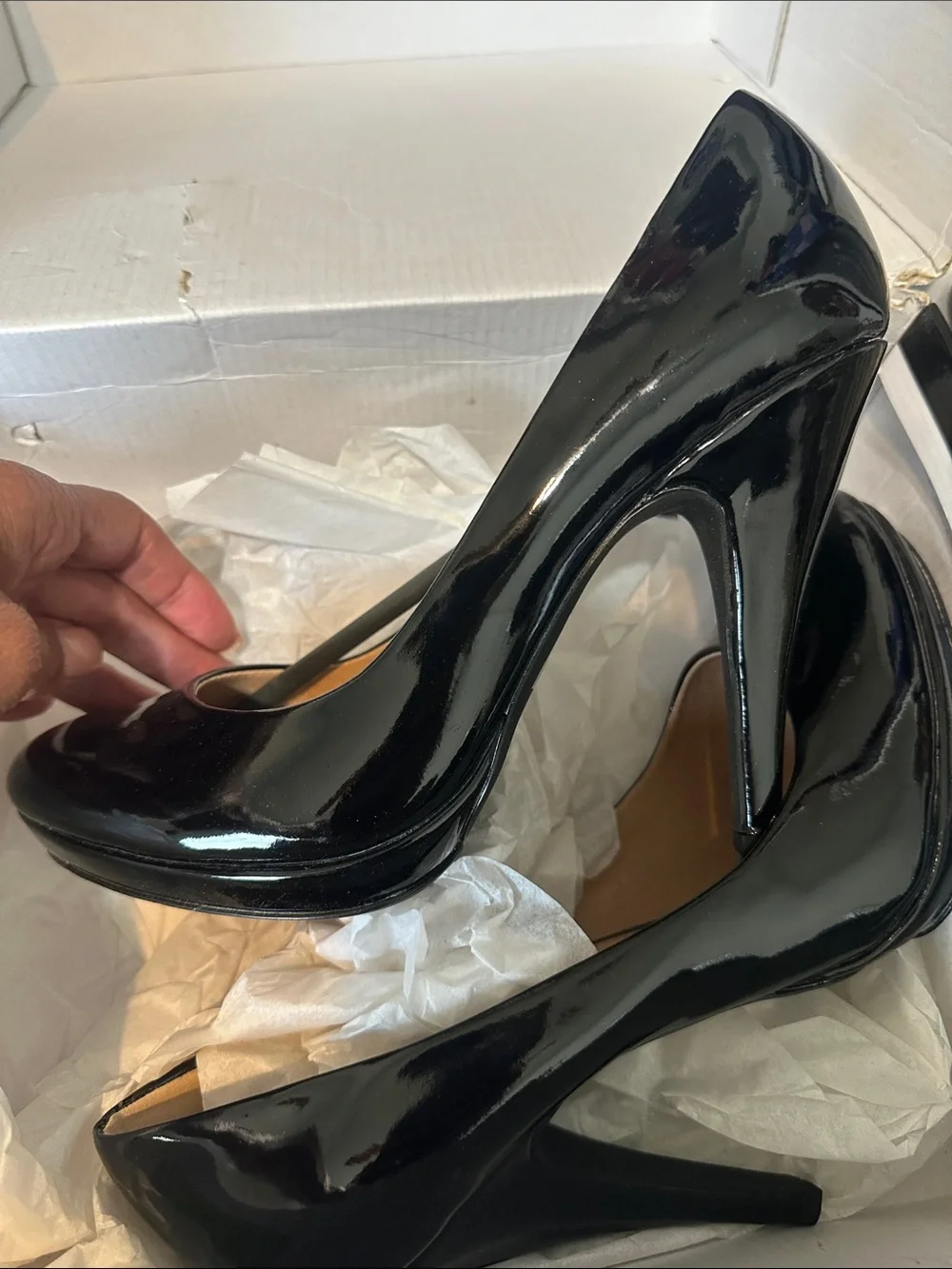 Colin Stuart Black Patent Platform Stiletto Pumps